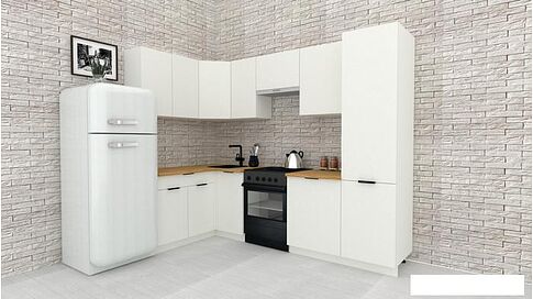 Готовая кухня ВерсоМебель Эко-1 1.4x2.6 левая (белый фасадный/ст.золотистый дуб)