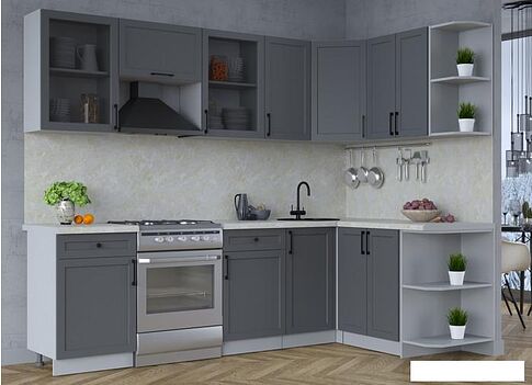 Готовая кухня Интерлиния Тренд 1.5x2.6 правая (пепел/пепел/опал светлый)