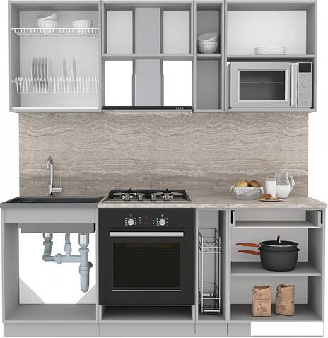 Готовая кухня Интерлиния Мила Лайт 2.0 ВТ (белый платинум/белый платинум/дуб бунратти)