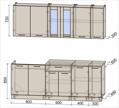 Готовая кухня Интерлиния Мила 21 (персидский жемчуг/бетон портленд/серый каспий)