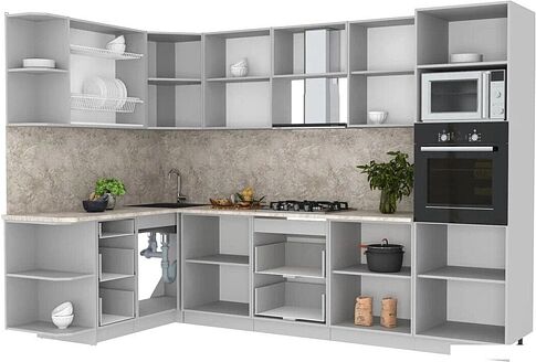 Готовая кухня Интерлиния Мила Лайт 1.68x3.0 левая (вудлайн кремовый/бетон/бискайская сосна)