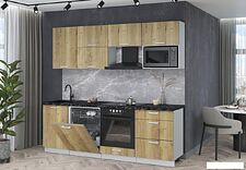Готовая кухня Интерлиния Мила Лайт 2.3-ПМ2 (дуб золотой/дуб золотой/кастилло темный)