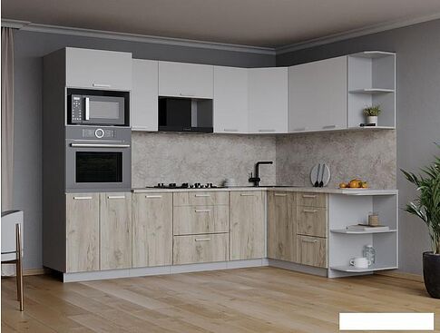 Готовая кухня Интерлиния Мила Лайт 1.68x2.6 правая (белый платинум/дуб серый/малага)
