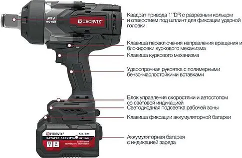 Гайковерт Thorvik BBIW012400 (с 2-мя АКБ, кейс)