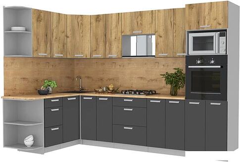 Готовая кухня Интерлиния Мила Лайт 1.68x3.0 левая (дуб золотой/антрацит/дуб бунратти)
