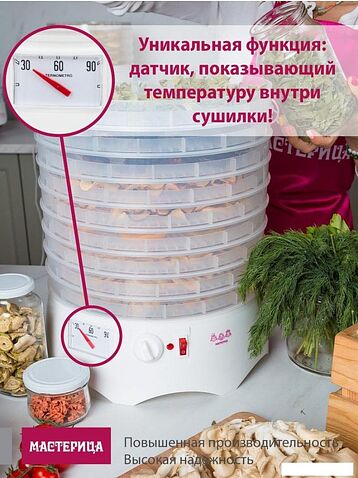 Сушилка для овощей и фруктов Мастерица EFD-0602VM (6 прозрачных поддонов + 2 белых поддона + поддон для пастилы)