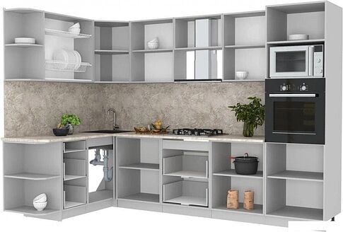 Готовая кухня Интерлиния Мила Лайт 1.68x3.0 левая (дуб золотой/бетон/дуб бунратти)