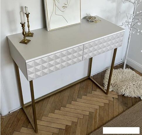 Консольный стол Shtabe Simple 7011 эко (травертин/белый/золото)