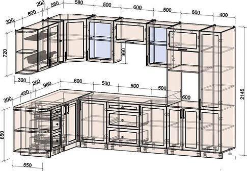 Готовая кухня Интерлиния Тренд 1.88x3.2 ВТ левая (пепел/пепел/опал светлый)
