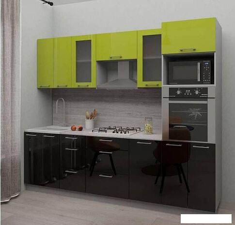 Готовая кухня Интерлиния Мила Gloss 2.8 (яблоня-черный)