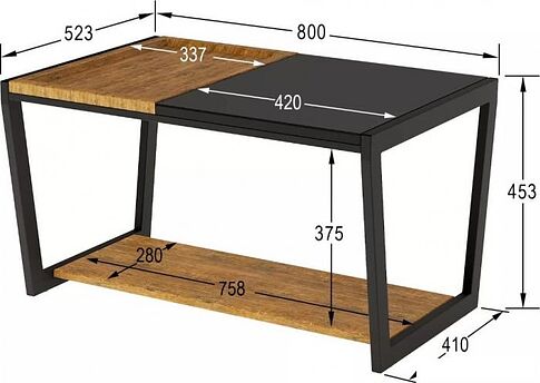 Журнальный столик Калифорния мебель Трисс (дуб американский/черный лакобель)