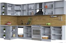 Готовая кухня Интерлиния Тренд 1.5x3.4 левая (пепел/пепел/опал светлый)