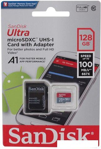 Карта памяти SanDisk Ultra SDSQUAR-128G-GN6MA microSDXC 128GB (с адаптером)
