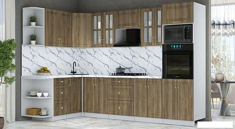 Готовая кухня Интерлиния Мила Шато 1.68x3.0 ВТ LV (дуб вотан/дуб вотан/белый гранит)