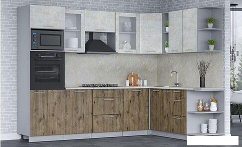 Готовая кухня Интерлиния Мила 1.88x2.8 правая (бетон лайт/дуб веллингтон/опал светлый)