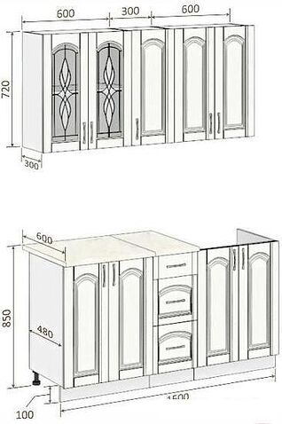 Кухня Кортекс-мебель Корнелия Ретро 1.5м (ясень белый/королевский опал)