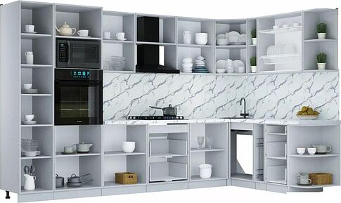 Готовая кухня Интерлиния Мила Шато 1.88x3.4 ВТ PR (белый/керамика/опал светлый)