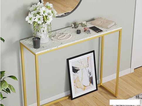 Консольный стол LoftyHome Мальборк 1627984 (мрамор сноу/золото)