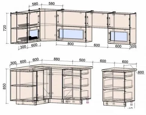 Готовая кухня Интерлиния Мила Матте 1.5x2.6 Б левая (белый-белый-кастилло темный)