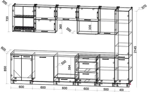 Готовая кухня Интерлиния Мила Gloss 3.3-ПМ2 (пепел/пепел/дуб бунратти)