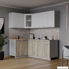 Готовая кухня Интерлиния Мила 12x19 (белый платинум/дуб серый/малага)