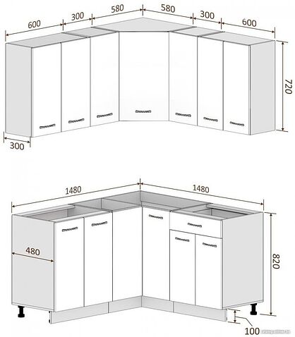 Готовая кухня Кортекс-мебель Корнелия Лира 1.5x1.5 без столешницы (дуб сонома/венге)