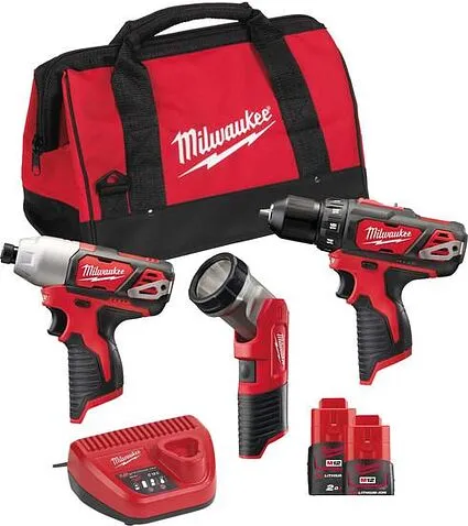 Milwaukee М12 ВPP3А-202B 4933441225 (шуруповерт, винтоверт, фонарь, 2 АКБ, сумка)