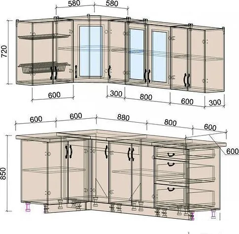 Готовая кухня Интерлиния Мила Крафт 1.2x2.3 (дуб королевский)