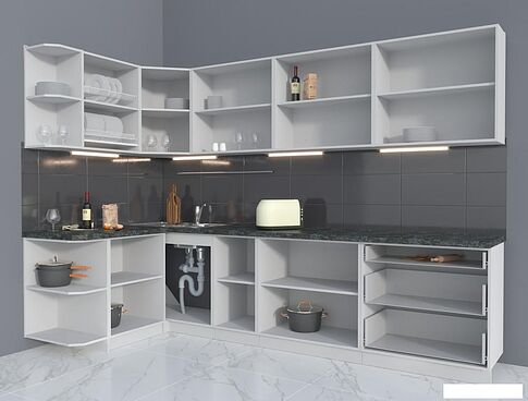 Угловая кухня Интерлиния Мила Матте 1.5x3.0 А левая (белый/луна/опал светлый)