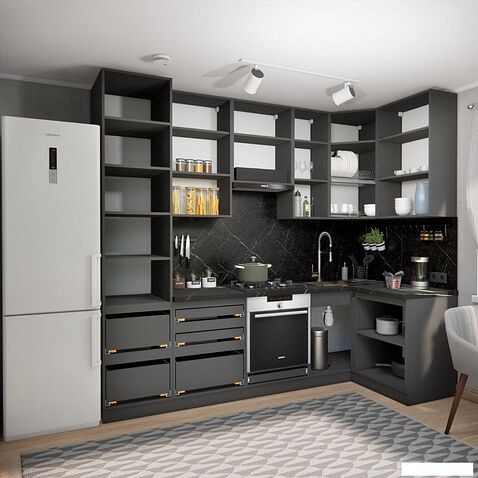 Готовая кухня ВерсоМебель Эко Премиум 1.2x2.7 правая (пудровый/ст. тунис)