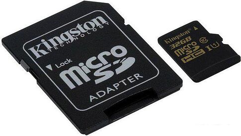 Карта памяти Kingston microSDHC UHS-I (Class 10) 32GB + SD адаптер (SDCA10/32GB)