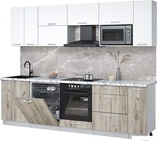 Готовая кухня Интерлиния Мила Лайт 2.7-ПМ2 (белый платинум/дуб серый/белый гранит)