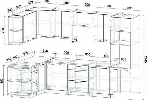 Готовая кухня Интерлиния Мила Лайт 1.68x3.0 левая (белый платинум/бетон/бискайская сосна)