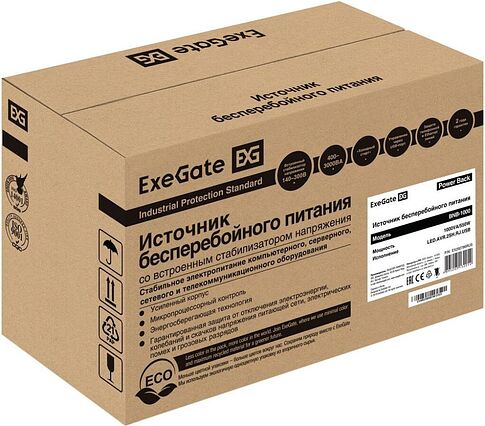 Источник бесперебойного питания ExeGate Power Back BNB-1000.LED.AVR.2SH.RJ.USB