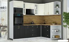 Готовая кухня Интерлиния Мила Шато 1.68x2.4 ВТ PR (белый/черный/дуб бунратти)