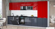 Готовая кухня Интерлиния Мила Gloss 3.7-ПМ2 (асфальт глянец/красный глянец/кастилло темный)