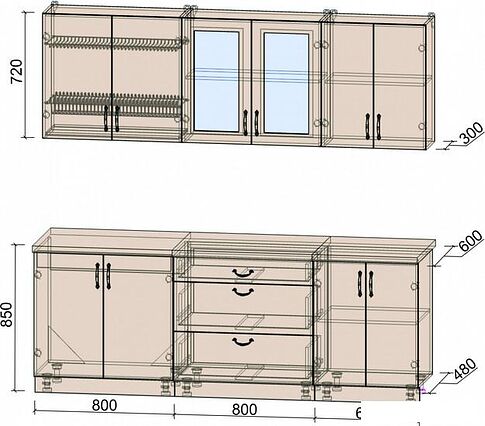Готовая кухня Интерлиния Мила Крафт 2.2Б (дуб серый/травертин серый)