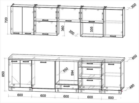 Готовая кухня Интерлиния Мила Лайт 2.9-ПМ2 (бетон/бетон/дуб бунратти)