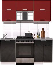 Кухня Интерлиния Мила Gloss 60-17 (бордовый/черный глянец)