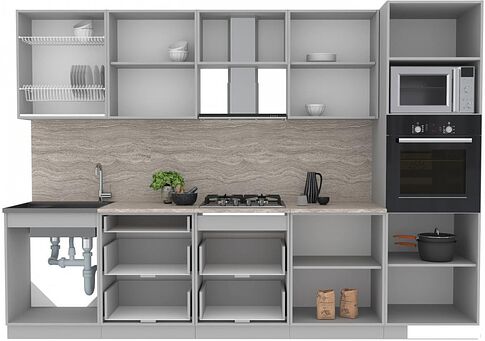 Готовая кухня Интерлиния Мила Лайт 3.0 ВТ (бетон лайт/бетон портленд)