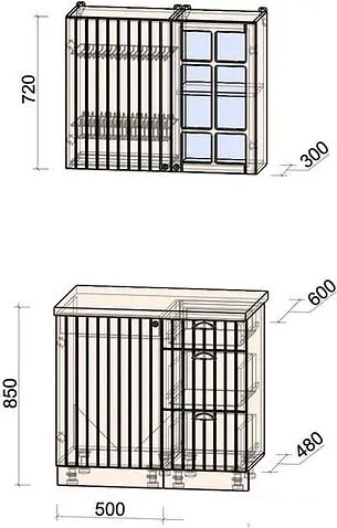 Готовая кухня Интерлиния Берес 0.9А (дуб полярный/дуб английский/кастилло темный)