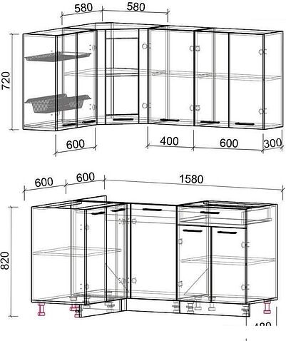 Готовая кухня Интерлиния Мила 12x16 без столешницы (белый платинум/бетон)