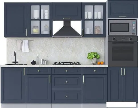 Готовая кухня Интерлиния Мила Шато 2.7В (индиго/индиго/опал светлый)