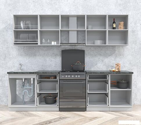 Кухонный модуль Интерлиния Мила Матте 2.7 Б (белый/черный/дуб бунратти)