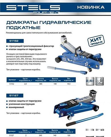 Подкатной домкрат Stels 51157 2.5т