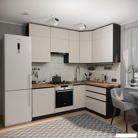 Готовая кухня ВерсоМебель Эко Премиум 1.4x2.2 правая (кашемир/ст. дуб вотан)