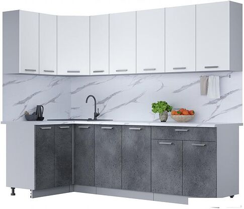 Готовая кухня Интерлиния Мила Лайт 1.2x2.5 (белый платинум/бетон портленд/белый гранит)
