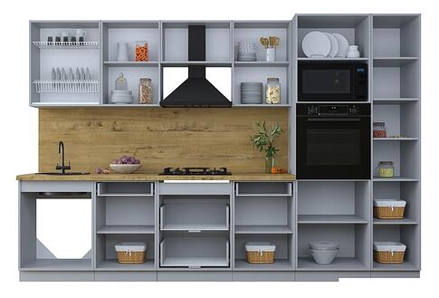 Готовая кухня Интерлиния Тренд 3.2В (белый/белый/кастилло темный)