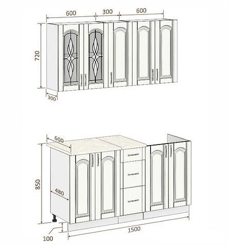 Готовая кухня Кортекс-мебель Корнелия Ретро 1.5 (ясень белый/дуб бунратти)