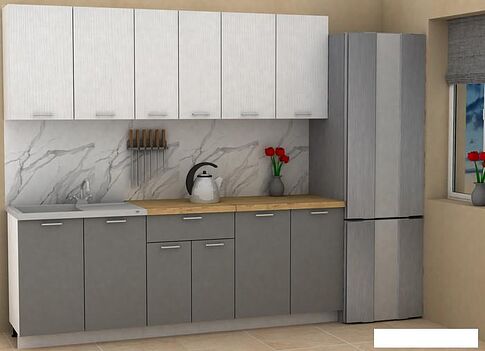Готовая кухня ЭлиГард Lion 2.2 (белый структурный/дымчатый алмаз/дуб бунратти)